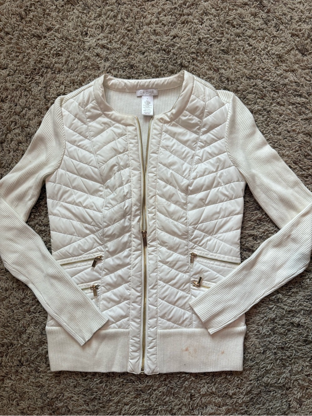 Cache Light Cream Quilted Zip Front Jacket